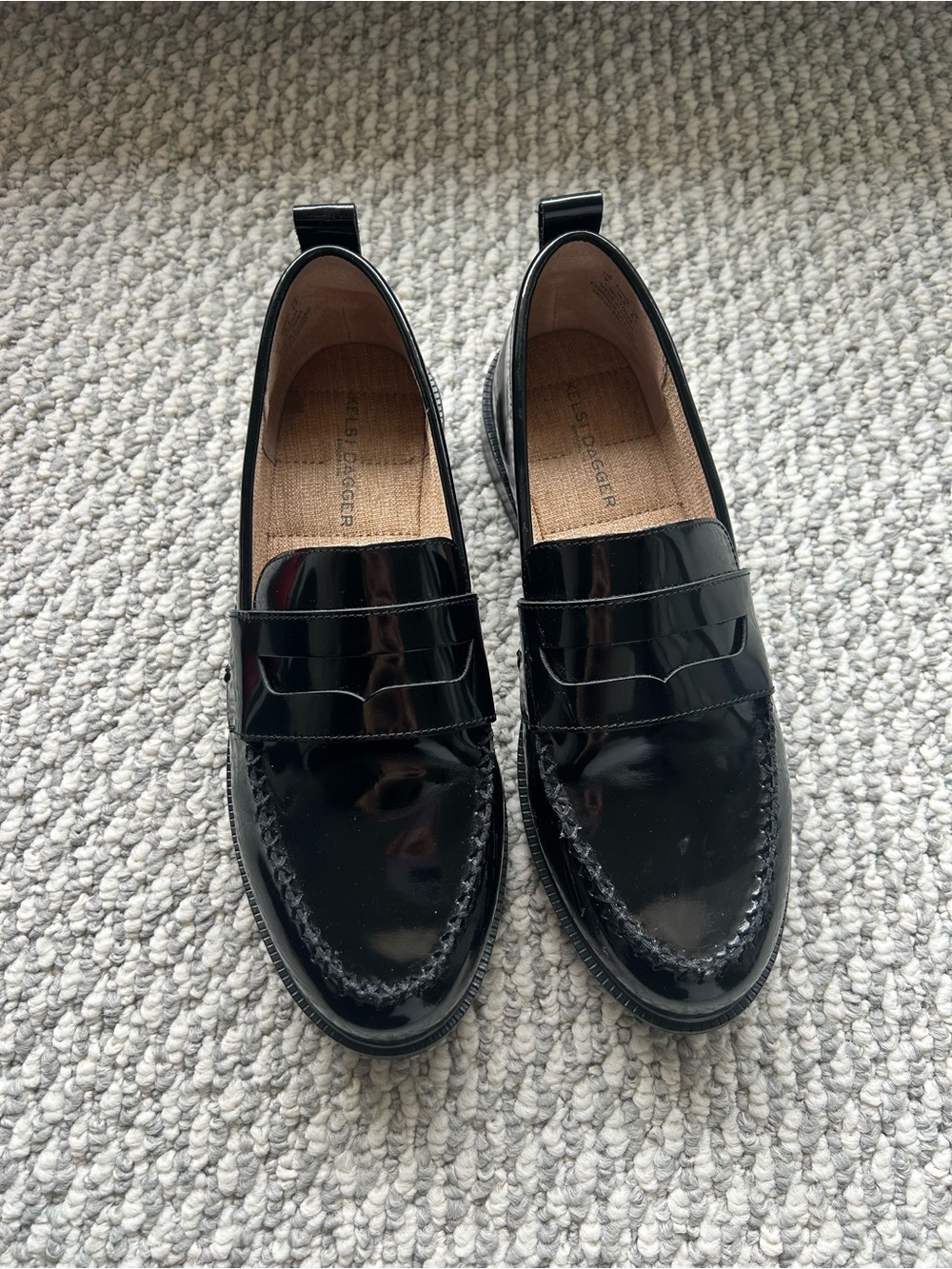 Black Womens Patent Leather Penny Loafers